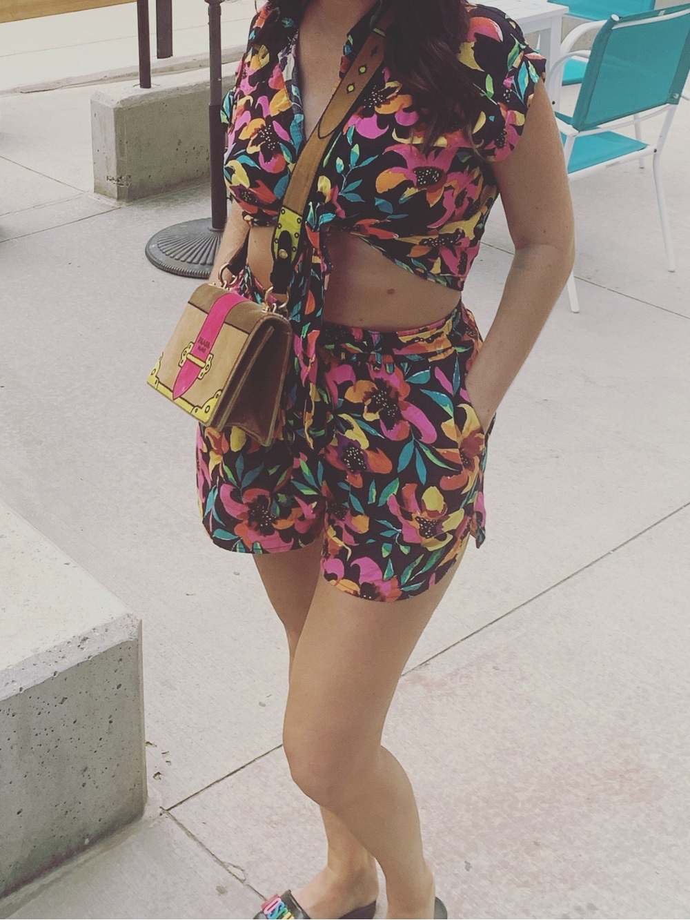 Tropical Floral Tie-Front Short Set - Multicolor